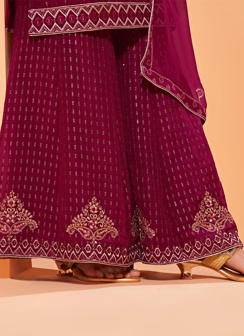 Magenta Pure Georgette  Kurta Set  With Embroidery - Sequins, Thread And Zari Embroidery, Khatli Work