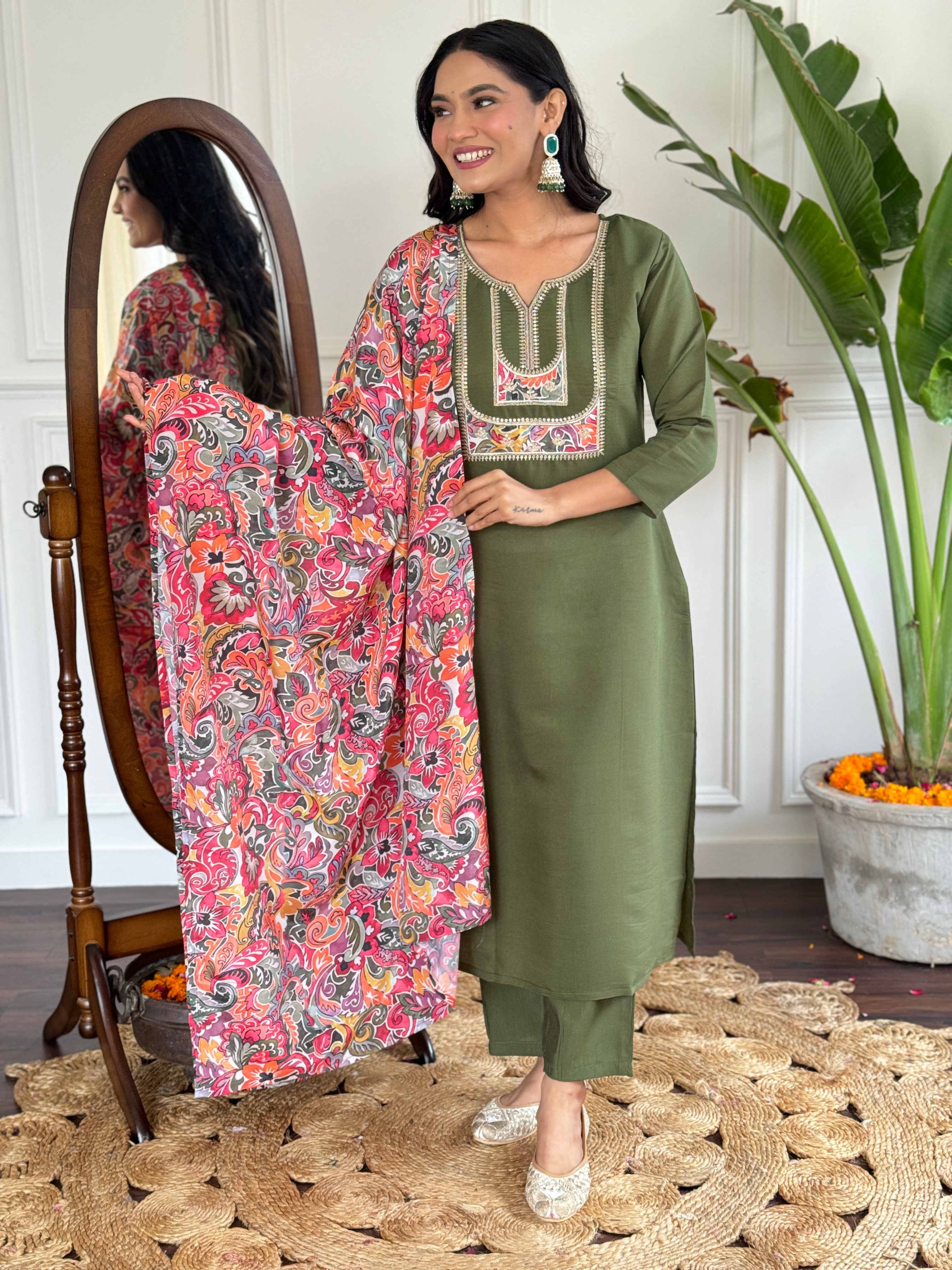 Mehendi Green Trendy Elementary Designer Readymade Salwar Suit