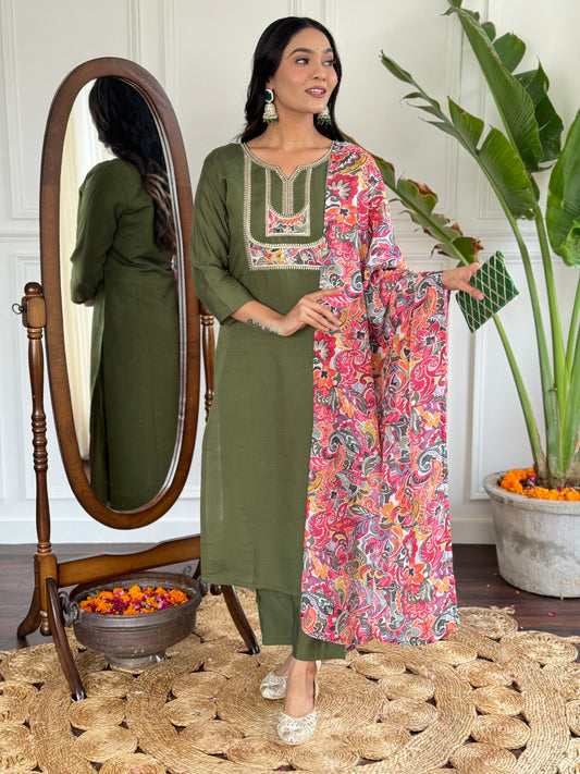 Mehendi Green Trendy Elementary Designer Readymade Salwar Suit