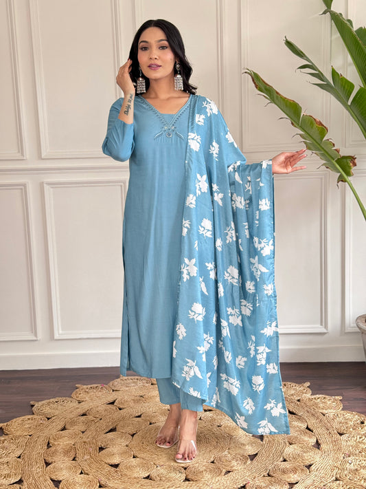 Sky Blue Trendy Elementary Designer Readymade Salwar Suit