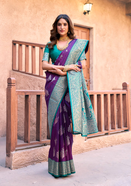 Wine Designer Party Wear Silk Saree