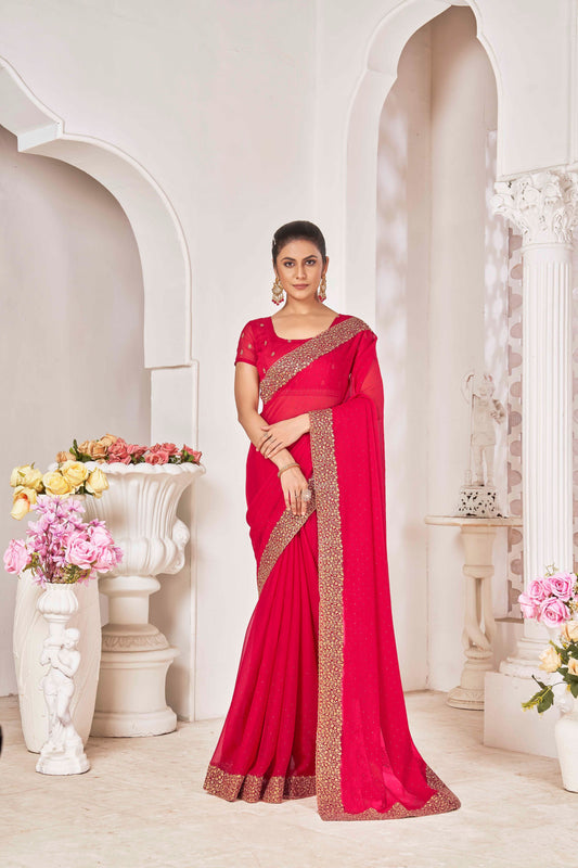 Rani Designer Party Wear Samundar Chiffon Saree