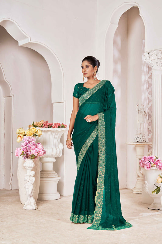 Green Designer Party Wear Samundar Chiffon Saree