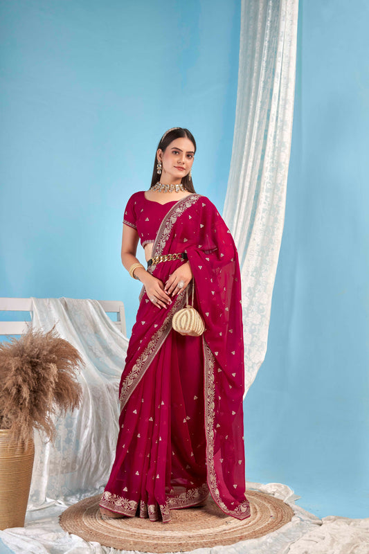 Rani Designer Party Wear Blooming Georgette Saree