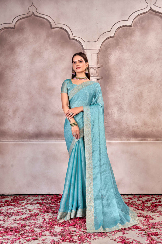 Sky Blue Designer Party Wear Sitara Saree