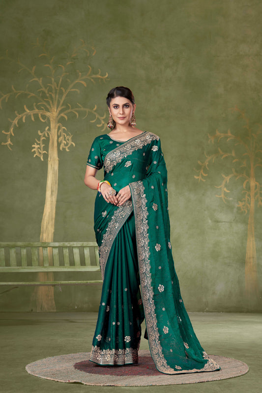 Green Designer Party Wear Samundar Chiffon Saree