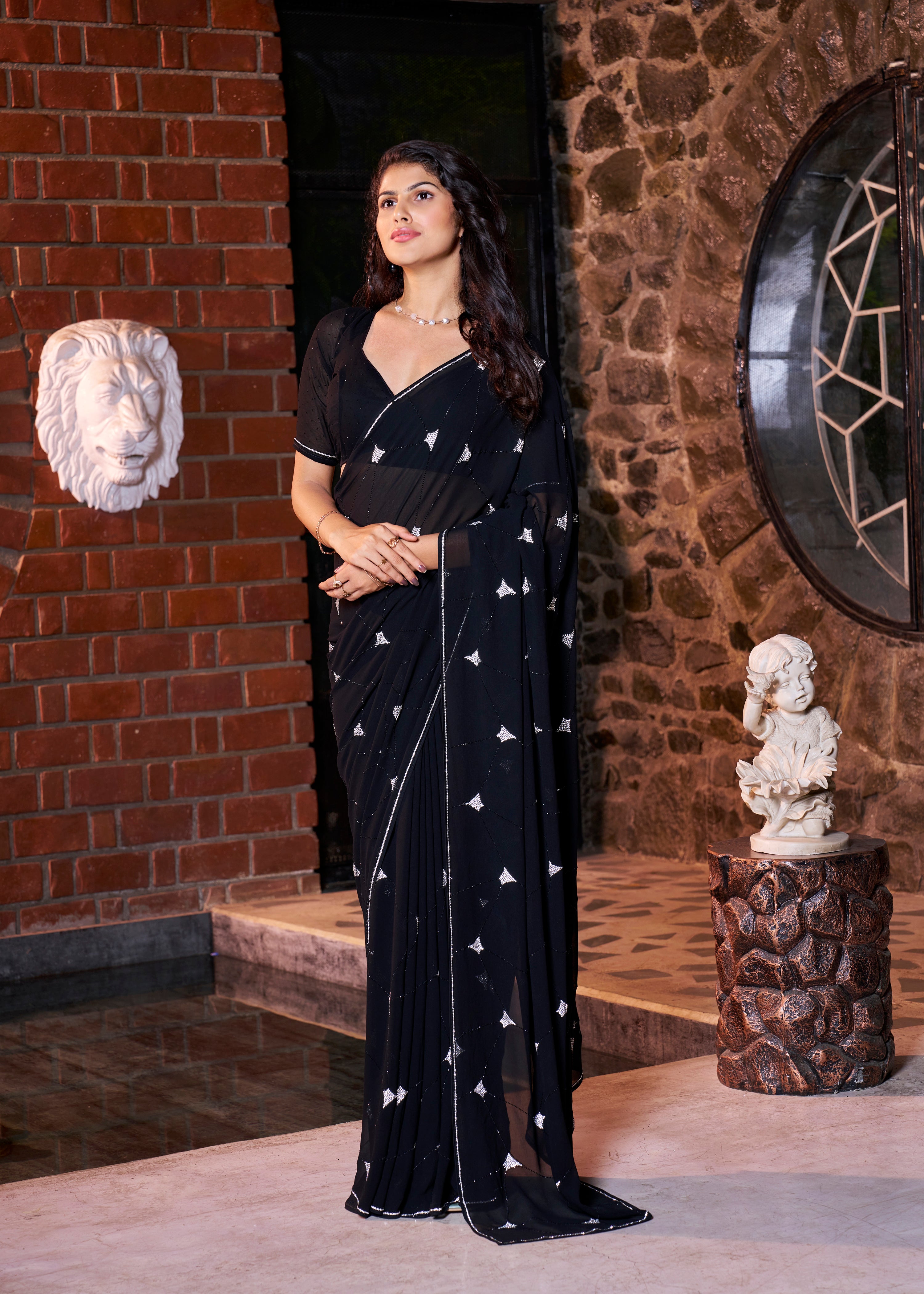 Black Designer Party Wear Pure Georgette Saree