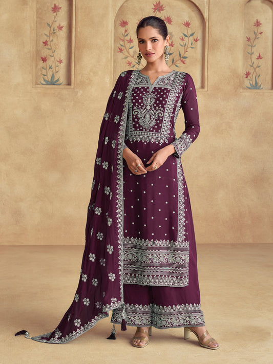 Wine Traditional Designer Heavy Salwar Suit Collection