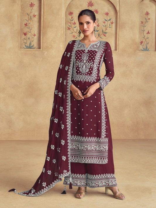 Maroon Traditional Designer Heavy Salwar Suit Collection