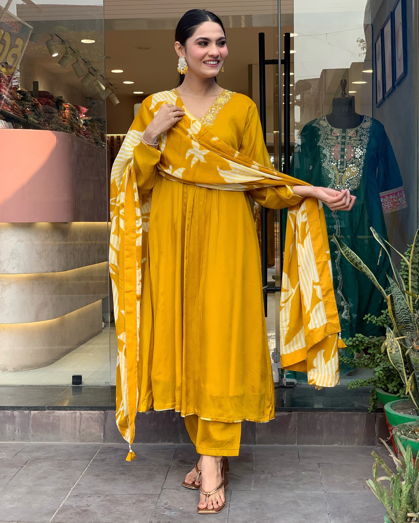 Yellow A-line kurta Set