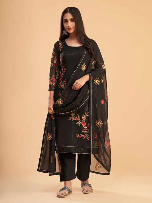 Black Georgette Kurta Set  With Sequins, Multi Thread And Zari Embroidered Work