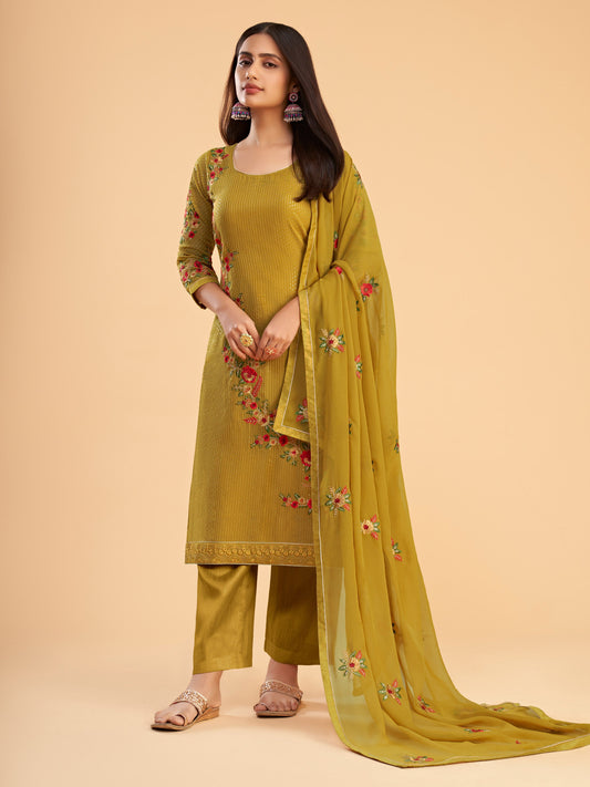 Yellow Georgette Kurta Set  With Sequins, Multi Thread And Zari Embroidered Work