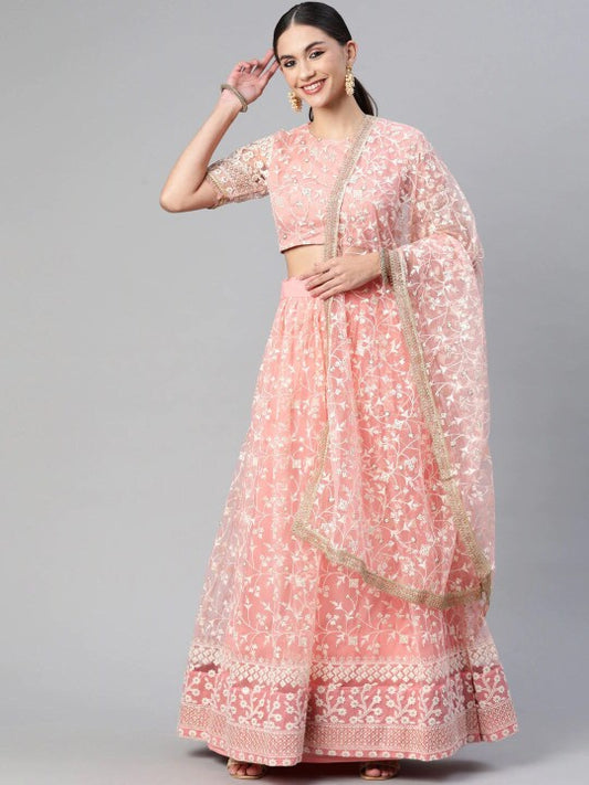 Light Pink Thread Embroidery Lehenga