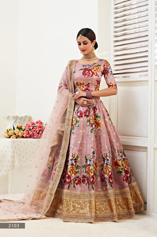 Blush Floral Bunch Embroidered Lehenga