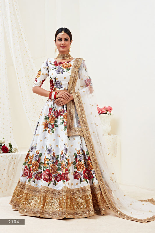 White Floral Bunch Embroidered Lehenga