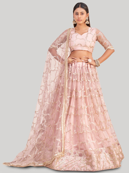 Pink Women's Soft Net Embroidery Lehenga Choli