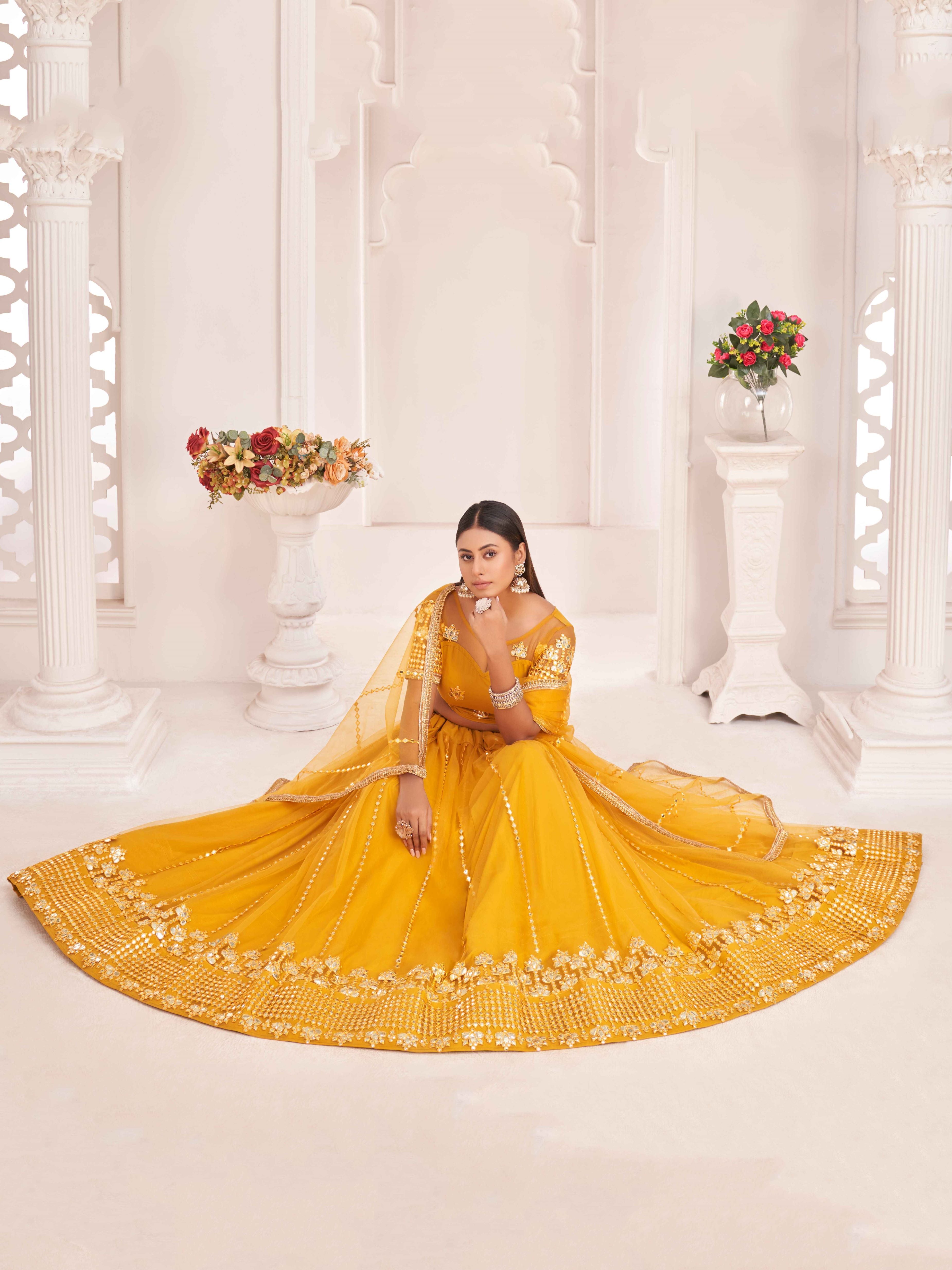Yellow Women's Soft Net Embroidery Lehenga Choli