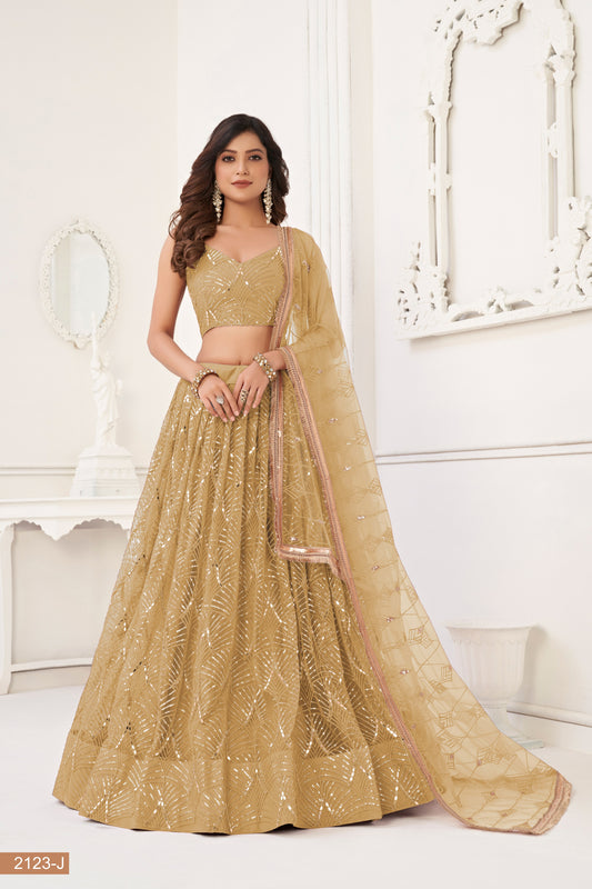 Beige Net With sequin work Lehenga