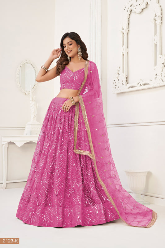 Pink Net With sequin work Lehenga