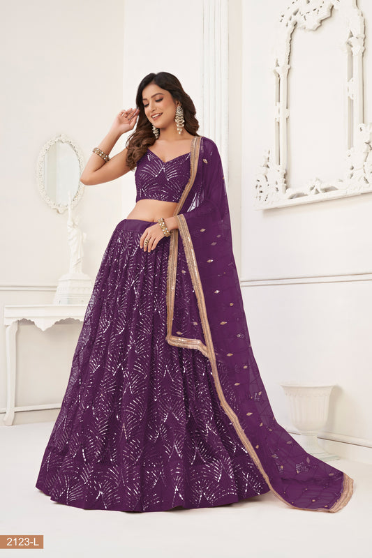 Wine Net With sequin work Lehenga