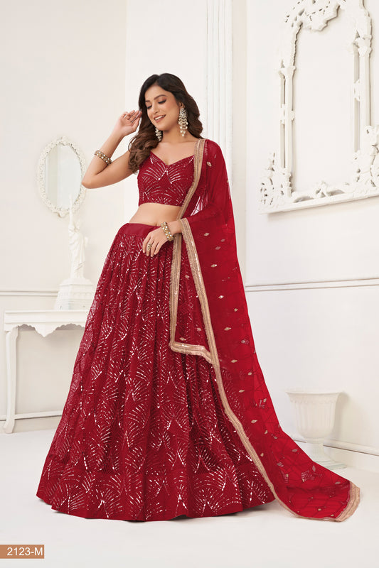 Maroon Net With sequin work Lehenga