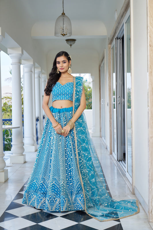 Light Blue Intricate Tread & Sequin Work Lehenga