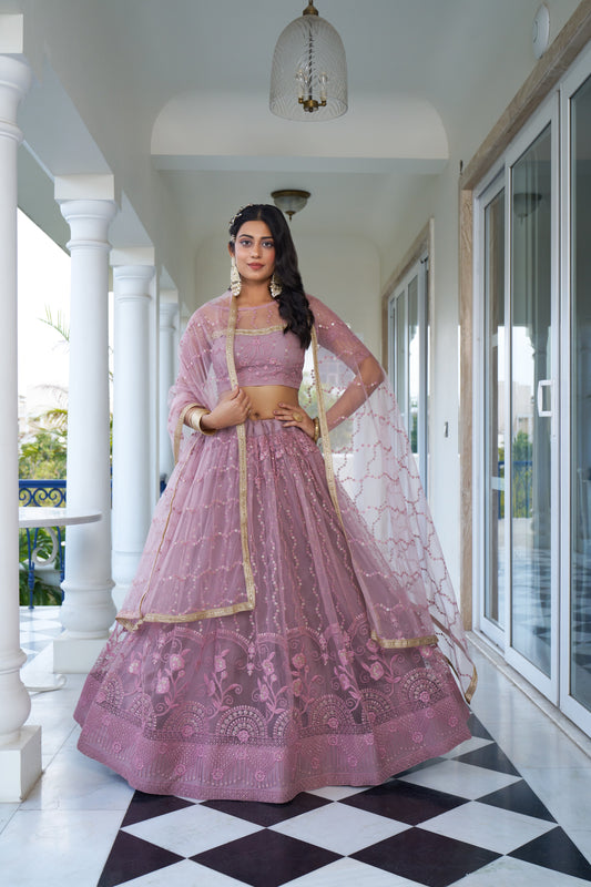 Pink Intricate Tread & Sequin Work Lehenga