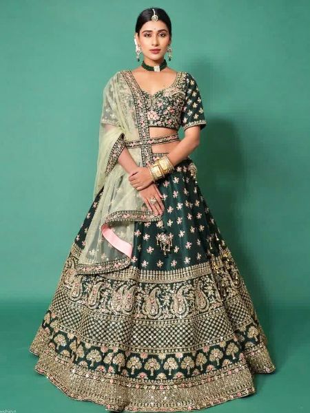 Green Lehenga with Dori Emb Work