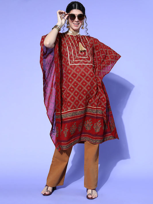 Women Red Printed Kaftan Kurta