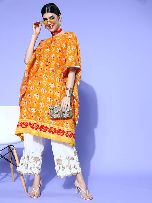 Women Yellow Foil Printed Kaftan