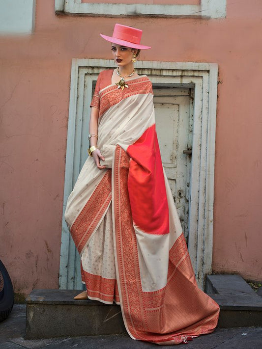 Off White Printed Ethnic Sarees