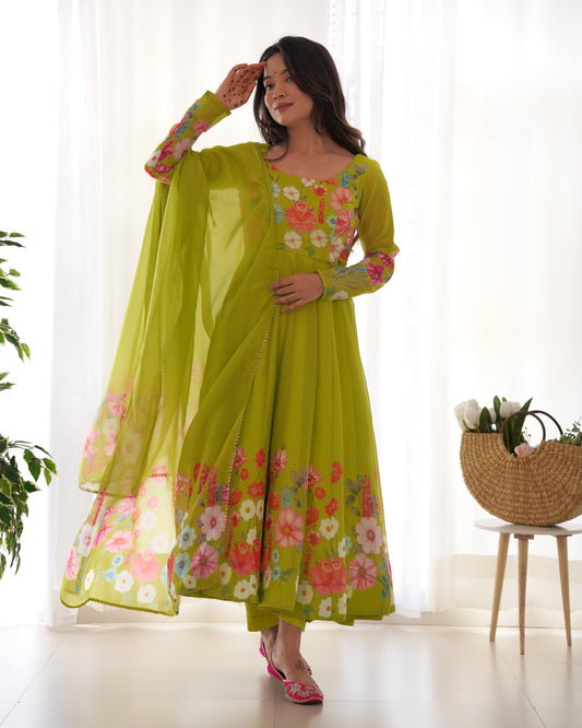 Liril Pure Soft Organja Silk Kurta Set  With Print