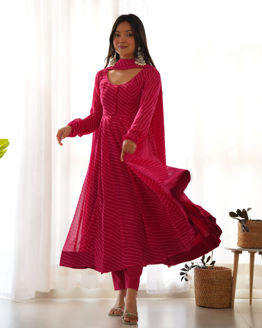 Ranipink Pure Fox Georgette Kurta Set  With Laheriya Print