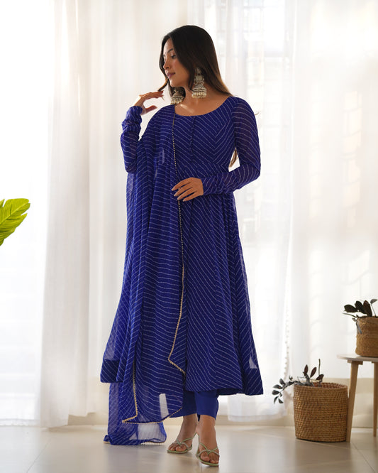 Royalblue Pure Fox Georgette Kurta Set  With Laheriya Print