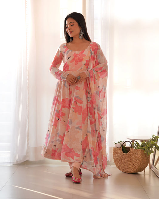 Multicolor Pure Fox Georgette Kurta Set  With Multi Floral Print