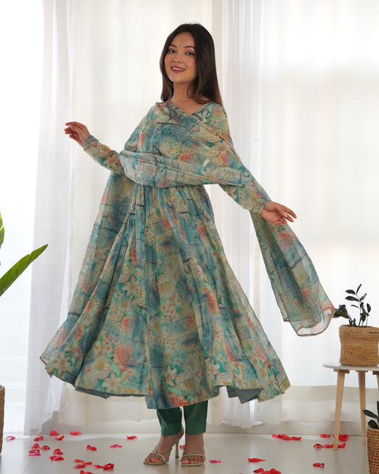 Multicolor Pure Fox Georgette Kurta Set  With Print