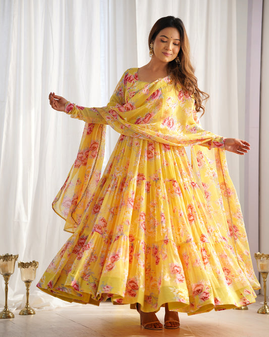 Yellow Floral Print Kurta