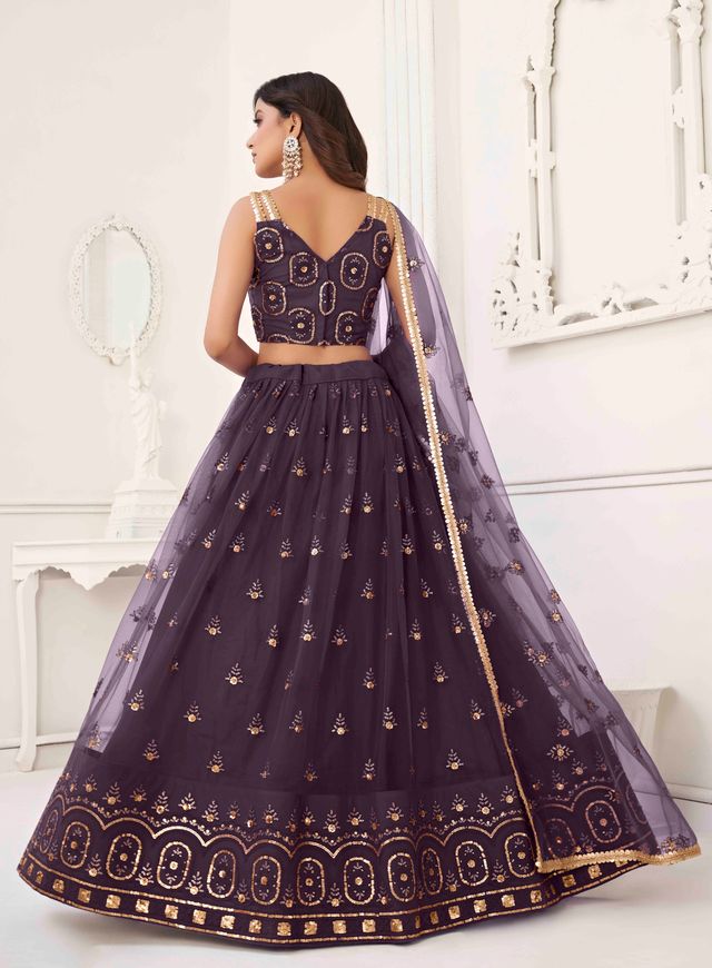 DUSTY WINE COLOR NET FABRIC LEHENGA CHOLI