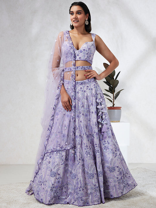 Lavender Georgette Sequins and thread embroidery Lehenga Set