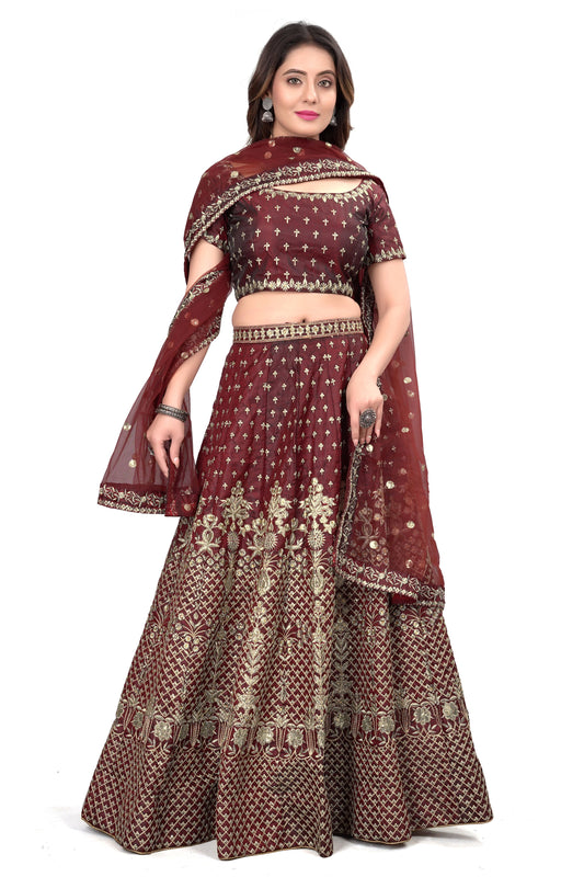 Maroon Satin Silk Lehenga