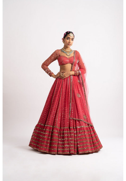 Red Sequien zari work Lehenga