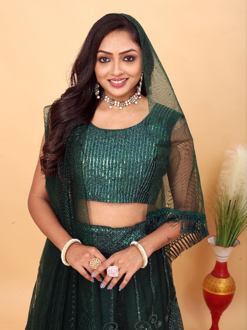 Green Embroidered Party Wear Lehenga