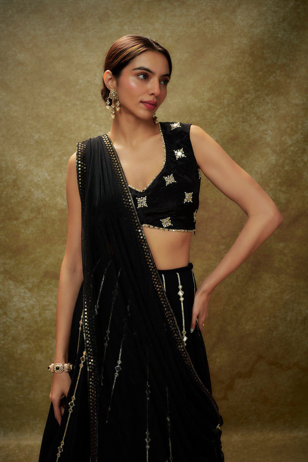 Black Georgette Mirror Work Kurta