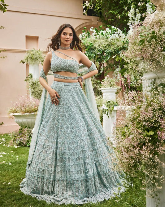 Light Blue Net Lehenga with Sequin Embroidery Work