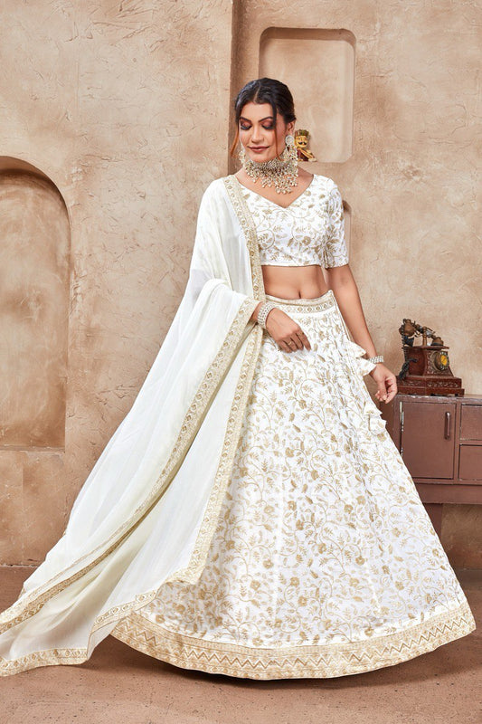 White Gold Work Lehenga