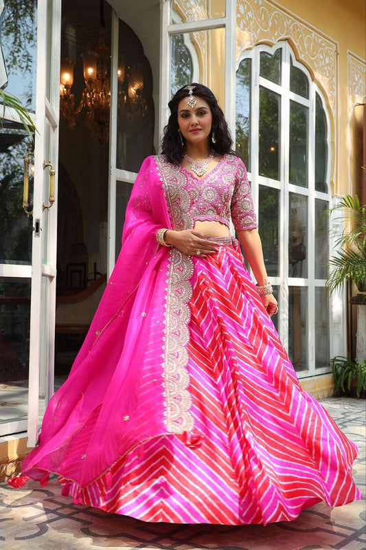 Pink Foil work Lehenga