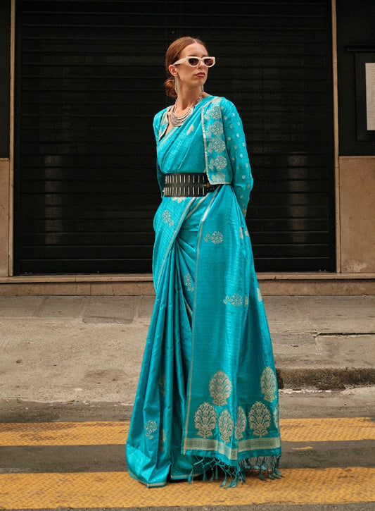  Sky blue woven saree