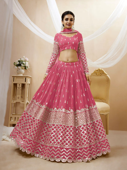 Pink Women's Georgette Embroidery Lehenga Choli