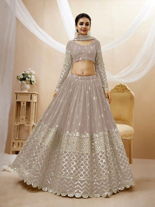 Grey Women's Georgette Embroidery Lehenga Choli