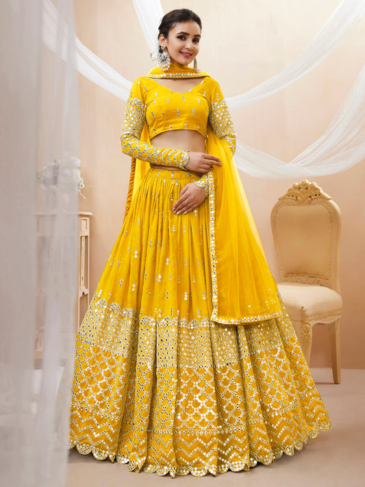 Yellow Women's Georgette Embroidery Lehenga Choli